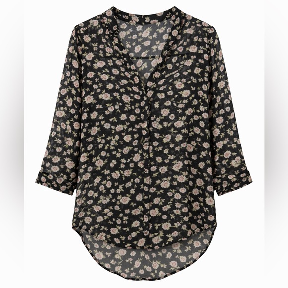 Saće Black Floral Sheer Hi-Low Blouse Size Small - Picture 4 of 6